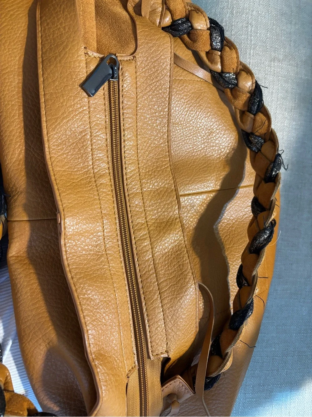 Braided-Handle Leather Hobo Bag in Tan Purchased in Italy